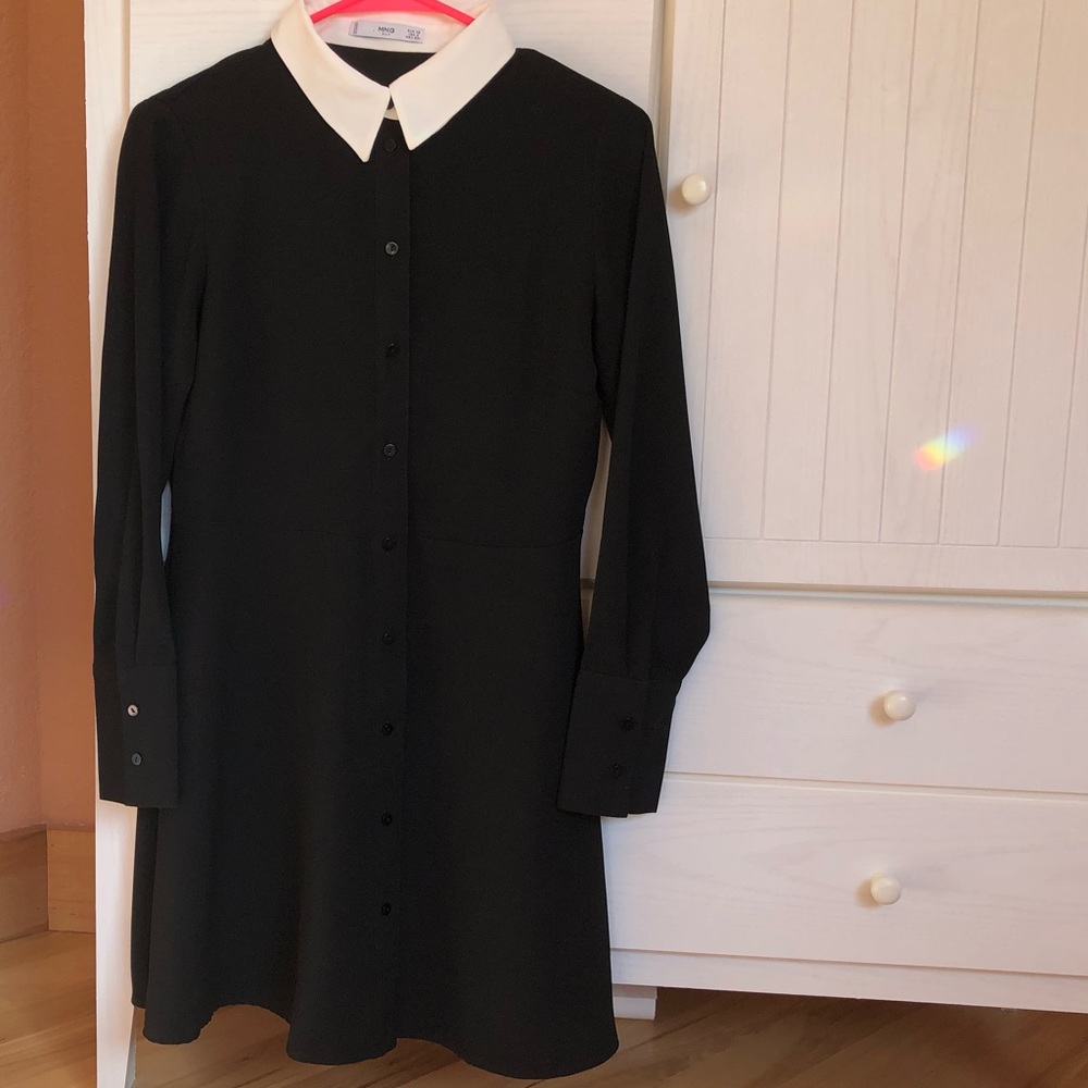NWOT Mango size XS black and white Peter Pan dress